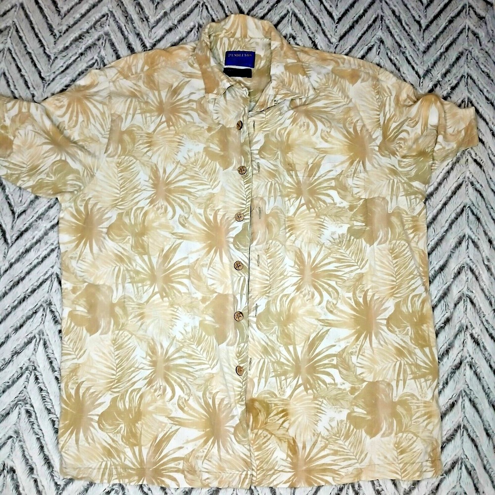 Pendleton‎ Bamboo Beach Button Down Shirt Men's Size Large Yellow Hawaiian Palms